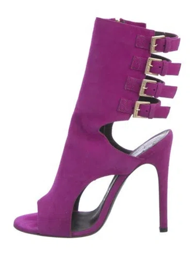 Pre-owned Halston Suede Sandals In Gold/purple