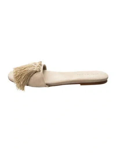 Pre-owned Halston Suede Tassel Accents Slides In Neutral