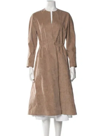 Pre-owned Halston Suede Trench Coat In Neutral