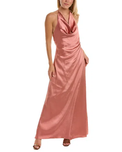 Halston Draped Satin Halterneck Gown In Pink