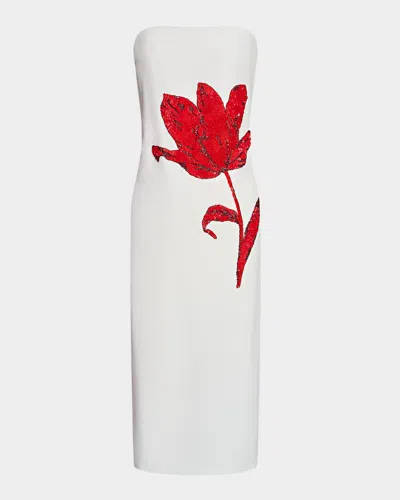 Halston Sylvie Strapless Sequined Midi Dress In Ivory Orange Spice