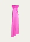 Halston Tara Pleat Drape Satin Gown In Taffy