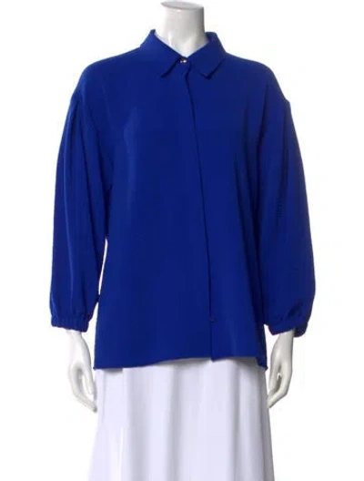 Pre-owned Halston Three-quarter Sleeve Blouse In Blue