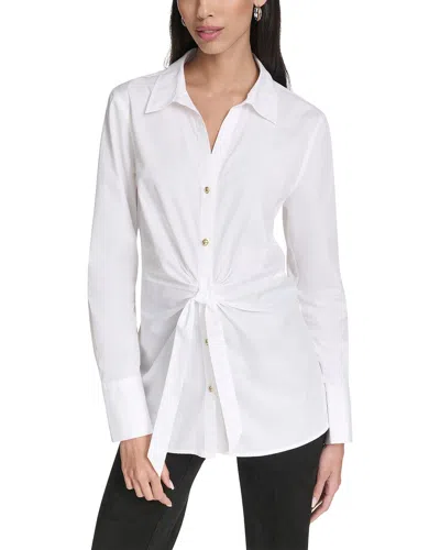 Halston Tie Front Button Up In White