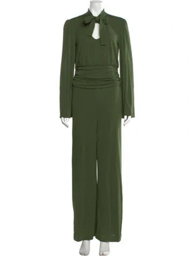 Pre-owned Halston Tie Neck Jumpsuit In Green