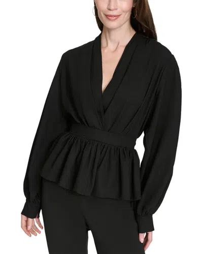 Halston Tie Waist Blouse In Black