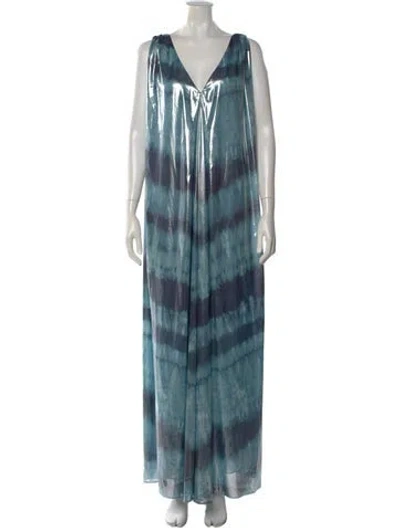 Pre-owned Halston Tie-dye Print Long Dress In Blue
