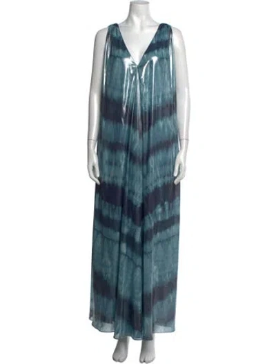 Pre-owned Halston Tie-dye Print Long Dress In Blue