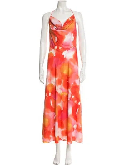 Pre-owned Halston Tie-dye Print Long Dress In Multi