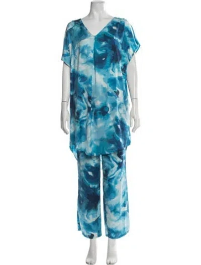 Pre-owned Halston Tie-dye Print Pant Set In Blue