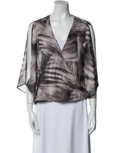 Pre-owned Halston Tie-dye Print V-neck Blouse In Blue