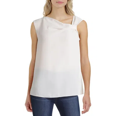Halston Top Women's Beige Stretch Asymmetrical Twist Neck Blouse Jzz107 In Multi