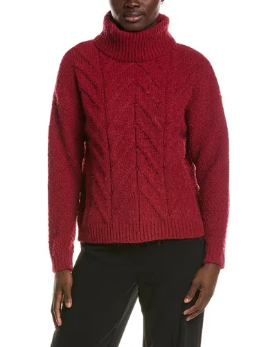 Halston Turtleneck Cableknit Sweater In Burgundy