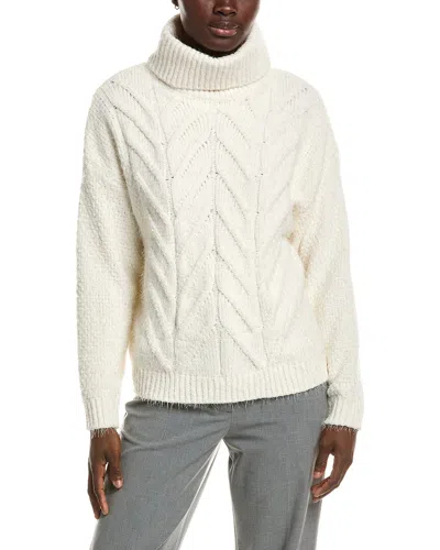Halston Turtleneck Cableknit Sweater In Neutral