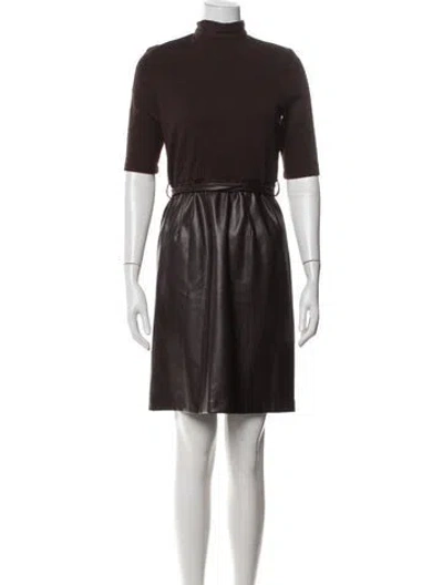 Pre-owned Halston Turtleneck Knee-length Dress In Brown