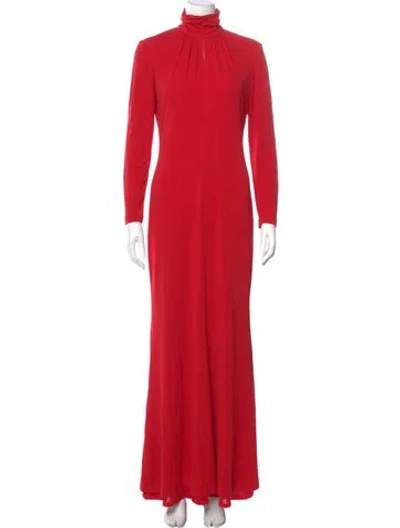 Pre-owned Halston Turtleneck Long Dress In Red