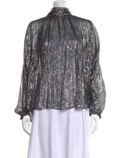 Pre-owned Halston Turtleneck Long Sleeve Blouse In Multicolor