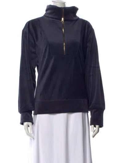 Pre-owned Halston Turtleneck Long Sleeve Sweatshirt In Blue