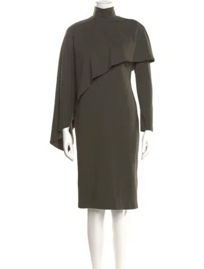 Pre-owned Halston Turtleneck Midi Length Dress In Green