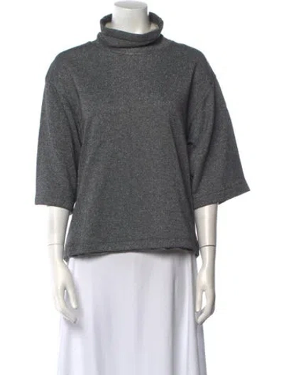 Pre-owned Halston Turtleneck Three-quarter Sleeve Sweatshirt In Gray