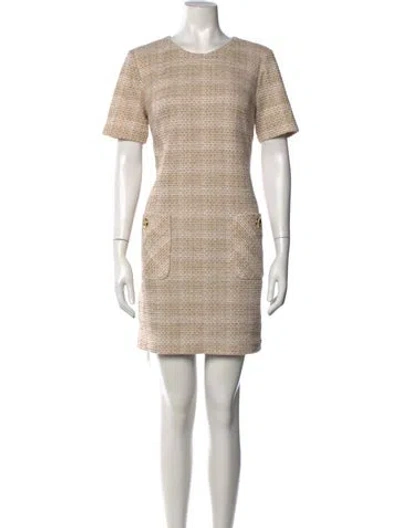 Pre-owned Halston Tweed Pattern Mini Dress W/ Tags In Neutrals
