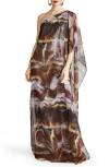 Halston Ushi One-shoulder Sequin Chiffon Gown In Earth Strata