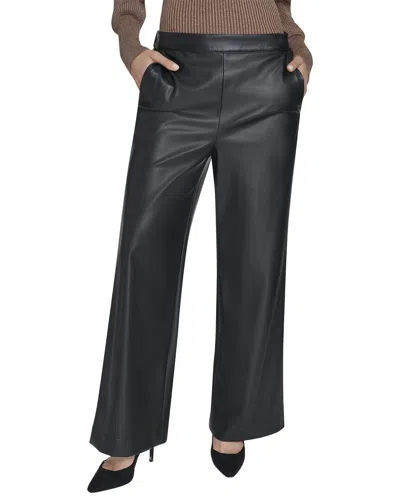 Halston Vegan Leather Wide Leg Pant In Blk-black