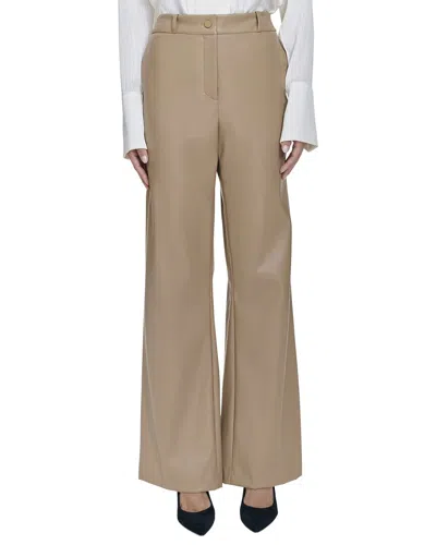 Halston Vegan Leather Wide Leg Pant In Neutral