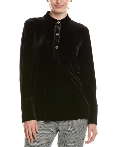 Halston Velvet Mandarin Collar Top In Black
