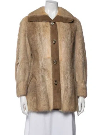Pre-owned Halston Vintage 1970's Fur Coat In Neutrals
