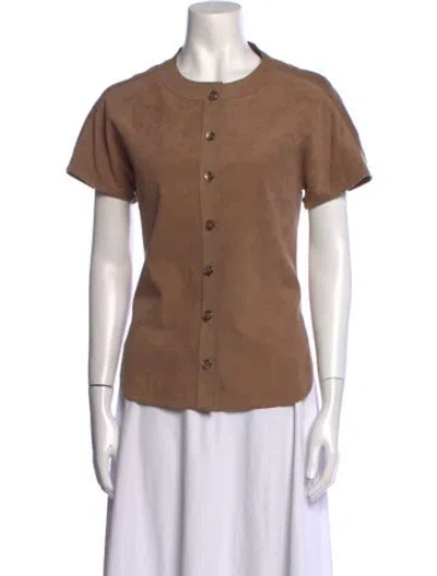 Pre-owned Halston Vintage 1980's Button-up Top In Brown