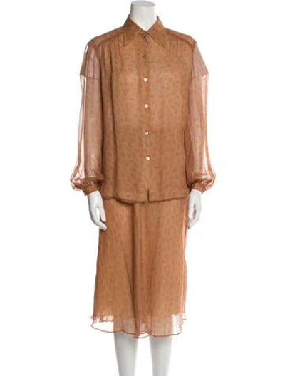 Pre-owned Halston Vintage 1980's Skirt Set In Brown
