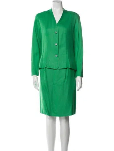 Pre-owned Halston Vintage 1980's Skirt Suit In Green