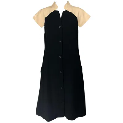 Pre-owned Halston Vintage  1970s Optical Illusion Black + Khaki 70s Trapeze Dress