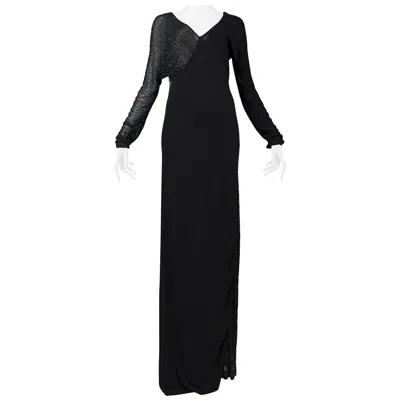 Pre-owned Halston Vintage  Beaded Black Jersey Evening Gown
