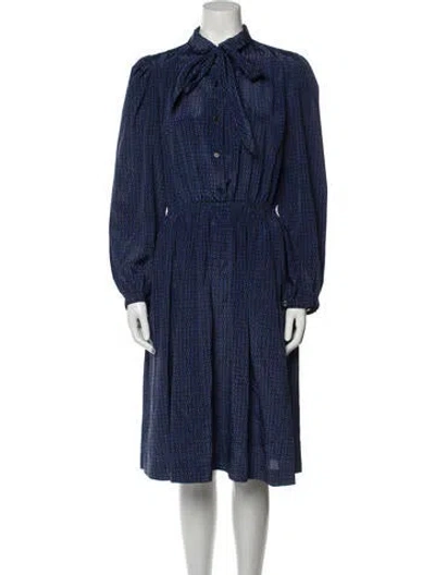 Pre-owned Halston Vintage Knee-length Dress In Blue