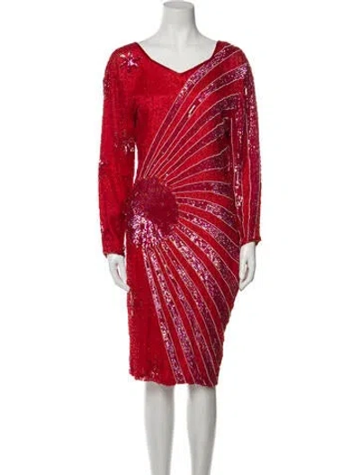 Pre-owned Halston Vintage Knee-length Dress In Red