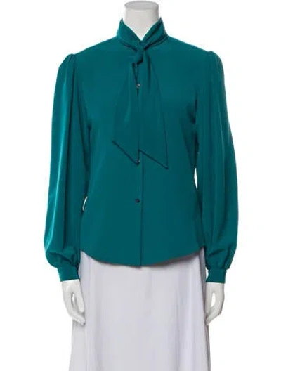 Pre-owned Halston Vintage Late 1970's - Early 1980's Blouse In Blue