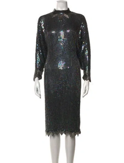 Pre-owned Halston Vintage Midi Length Dress In Black/metallic