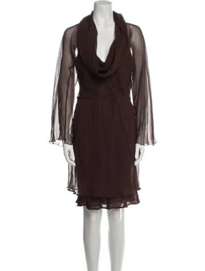 Pre-owned Halston Vintage Midi Length Dress In Brown