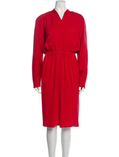 Pre-owned Halston Vintage Midi Length Dress In Red