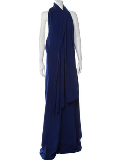 Pre-owned Halston Virgin Wool Long Dress In Blue