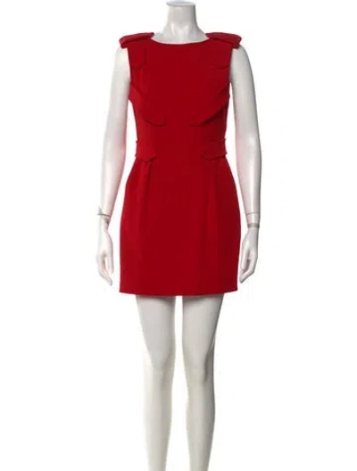 Pre-owned Halston Virgin Wool Mini Dress In Red