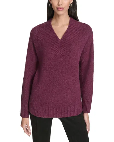 Halston V-neck Boucle Sweater In Purple
