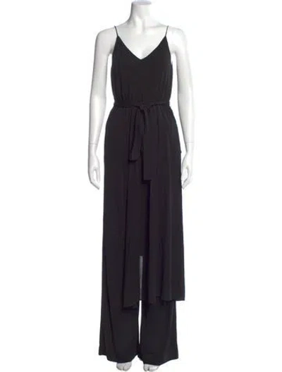 Pre-owned Halston V-neck Jumpsuit In Black