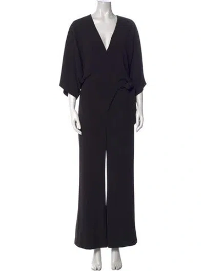 Pre-owned Halston V-neck Jumpsuit In Black