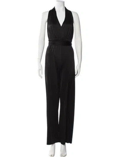 Pre-owned Halston V-neck Jumpsuit In Black