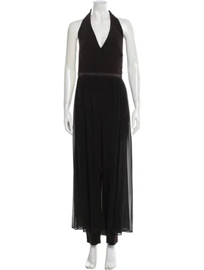 Pre-owned Halston V-neck Jumpsuit In Black