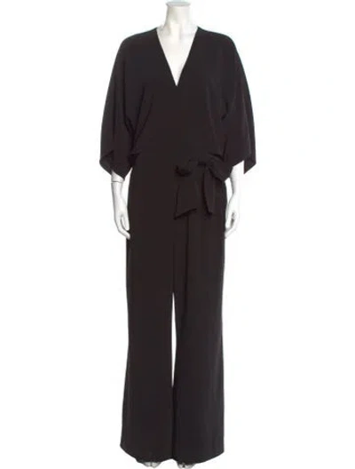 Pre-owned Halston V-neck Jumpsuit In Black