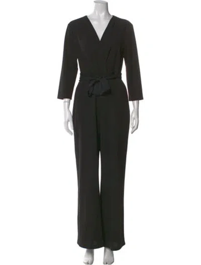 Pre-owned Halston V-neck Jumpsuit In Black